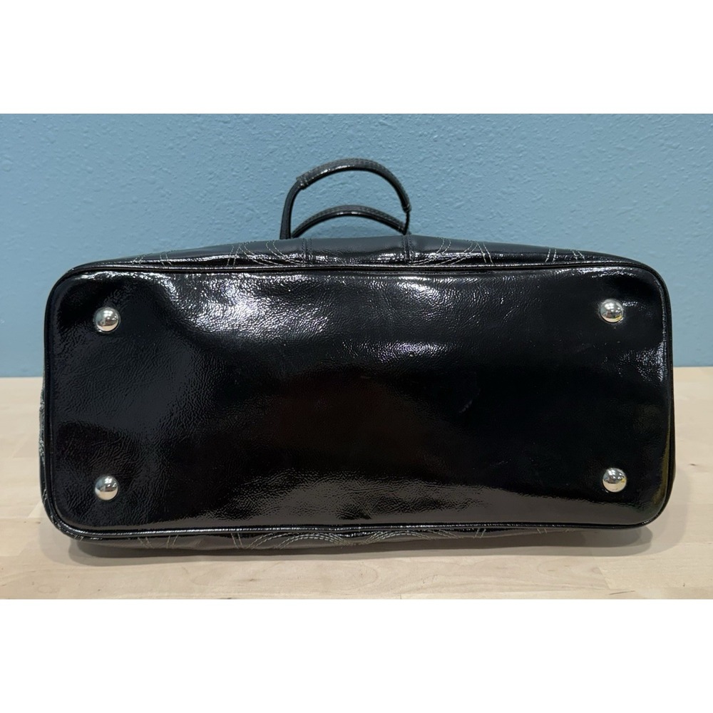 Coach F19215 Black Patent Leather Logo Kiss Lock Carryall Purse Shoulder Bag EUC - Picture 6 of 16